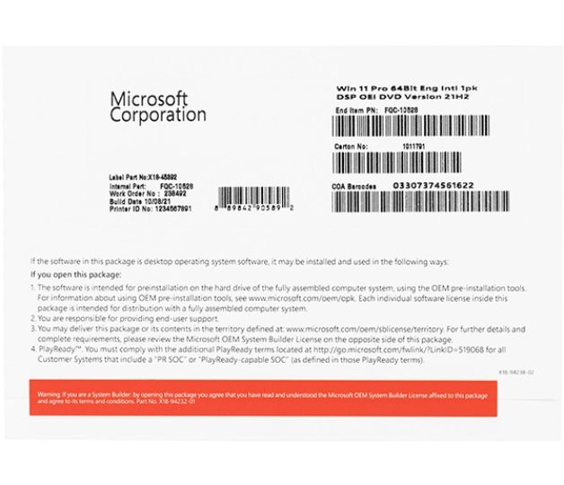 Phần mềm Microsoft Windows Pro 11 64Bit FQC-10528